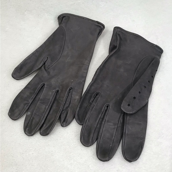 Vintage leather driving gloves dark grey with v3lcro wrist strap - Picture 2 of 4